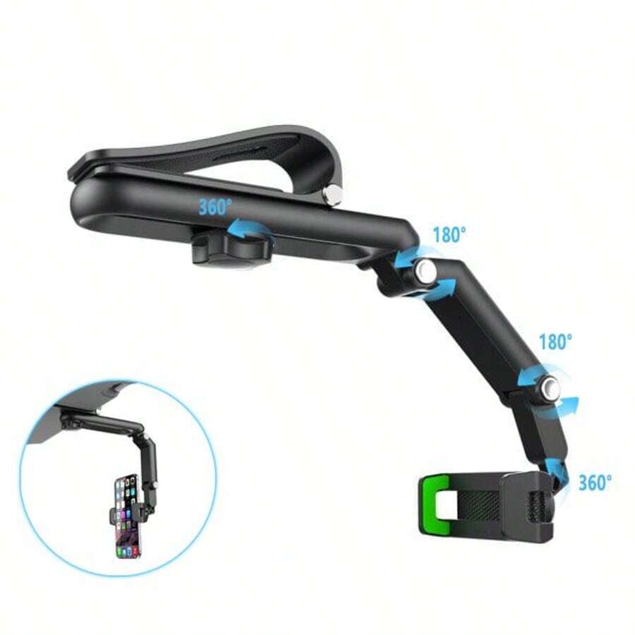 Soporte para teléfono en el parasol del coche, soporte ajustable y giratorio 360° para conducción con las manos libres, compatible con la mayoría de los teléfonos inteligentes - Negro - Ver 1