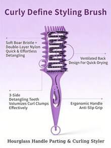 Curly Hair Brush,Curl Defining Vented Hair Brush,Gift Box Packaging,For Effortlessly Blow Drying Detangling And Shaping And Styling, Curl Defining Brush For Detangling Shaping And Styling Women's Curls, Vented Hair Brush For Wet & Dry Hair, Wide-Teeth Design, Reduce Pulling,Airflow Wet Hair Brush For All Hair Types For Women And Men - Multicolor - View 6