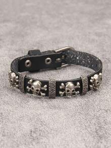 1pc Punk Rock Style Skull Alloy Bracelet, Personalized Gothic Clasp Wristband, Couples Everyday Wear, Party Leather Bracelet