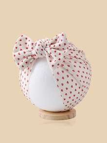 Baby Striped Print Headband, Infant Heart Cherry Bow Headwear, Girls Valentine's Day Hair Accessories - Red - View 3