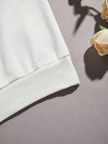 Women's Valentine's Day Heart Print Sweatshirt - Soft Stretchy Pullover Sweater, Cozy Casual Round Neck Long Sleeve Blouse, Light Beige-Friendly For F - 白色 - 查看 5