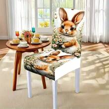 1/4/5/6/7/36 Stück Oster-Serie, ein süßer oranger & weißer Hase, weiße Gänseblümchen, rosa Blumen und zartes grünes Gras, auch mehrere braun & gelb gemusterte Schmetterling Stuhlbezug/Sitzkissen Set, geeignet für Zuhause, Restaurant, Hotel, ideale Wahl für moderne tägliche Dekoration. Tischdecke passt zu quadratischem Esstisch, elastischer Stuhlbezug ist waschbar. - Verschiedenfarbig - Übersicht 18