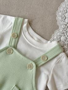 Set de 2 piezas: Camiseta blanca casual + body con tirantes verdes para bebé niña, primavera/otoño - verde menta - Ver 11