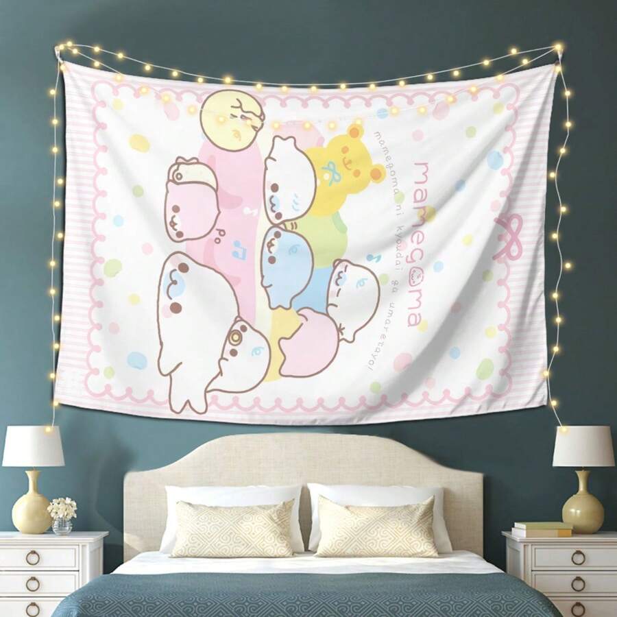 1pc Mamegoma Theme Peach Skin Velvet Tapestry | Durable And Wear-Resistant, Uniform Dyeing, Versatile Style, Ideal For Living Room Decor, Entryway Decoration, And Party Scenes - 彩色 - 查看 1