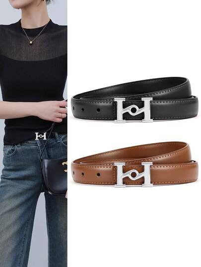 1/2pcs Women's Solid Color Simple Versatile Casual Letter M Buckle Belt, Elegant