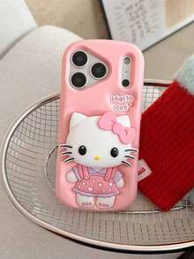 3pcs Sanrio Authorized Cute Heart & Kitty Cat Stand Phone Case Compatible With Iphone 17 Pro Max, 15/14/13/12/11/16 Plus, Silicone Cartoon Phone Protective Cover - Pink - View 4