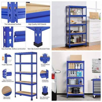 5 - Tier Industrial Storage Rack, Heavy Duty Garage Shelving Units, Blue, 70x 30x 150