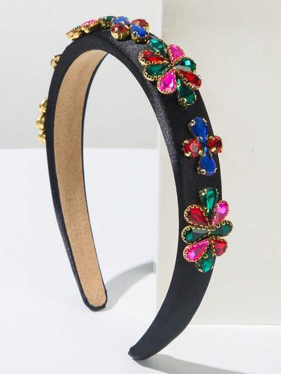 1pc Vintage High-Quality Solid Color Fabric Sponge Headband With Delicate Sparkling Gemstone Decor, Elegant Headpiece For Party, Banquet, Outdoor Wear ,Hair Band ,Diadema ,Hair Hoop