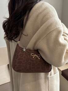 1件优雅女士时尚新月形单肩包 - 休闲时尚仿皮腋下包，涤纶内衬，优雅纯色拉链手提包，适合各种场合，约会、旅行等，送给女朋友的礼物，情人节礼物，表达爱意 - 棕色 - 查看 2
