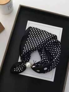 1条头巾式时尚珍珠磁扣围巾，新款艺术装饰颈巾，可搭配连衣裙 - 彩色 - 查看 19