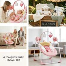 Baby Swings Baby Girl Swing For Newborn, Portable Infant Swing For Newborns 0-6 Months,Lightweight For Babies Up To 20 Lbs,Adaptable Speed,Timing,Foldable & Travel-Friendly Baby Chair - 粉色 - 查看 9