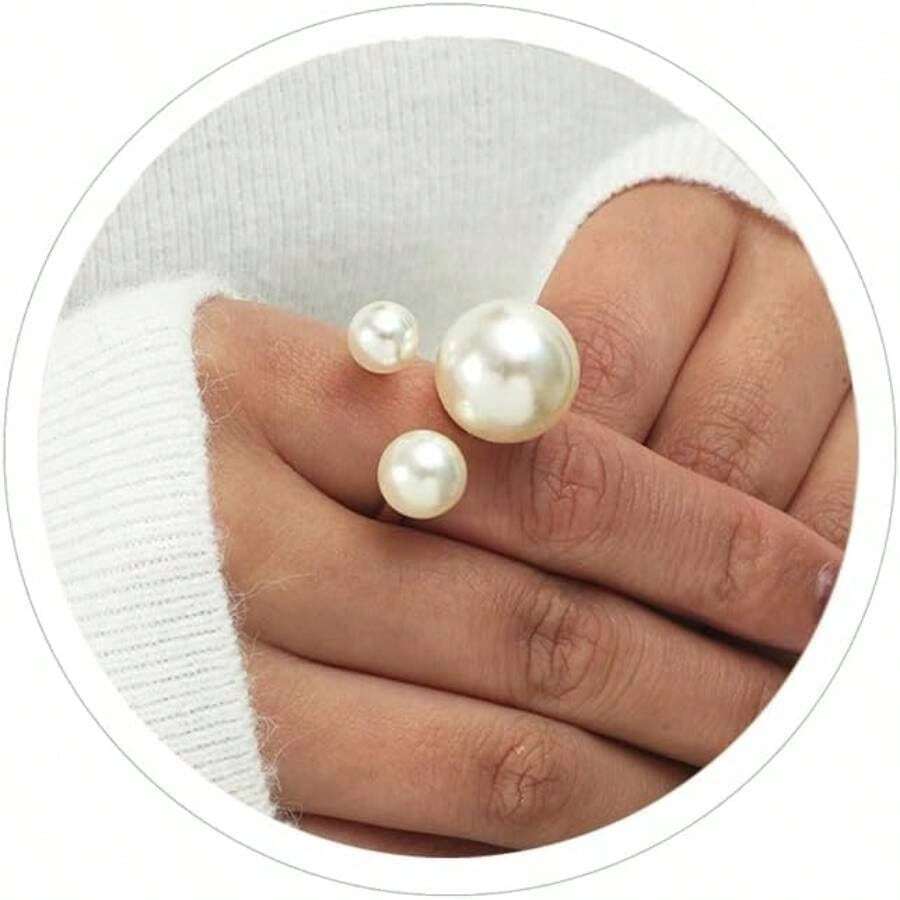 Pearl Promise Ring - Faux Baroque Statement Open Adjustable  Stacking Irregular Finger Ring - C - View 1