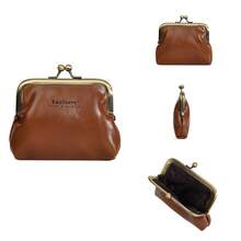 New Baellerry Women's Coin Purse, Korean Style, Made Of Oil Wax Leather, Simple And Fashionable, INS Style Kiss-Lock Bag. - 黃色 - 查看 6