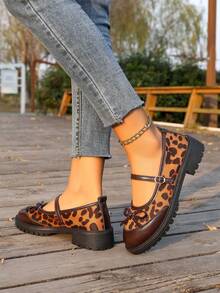 Nouvelles chaussures vintage à boucle Léopard Mary Jane, bout rond, semelle épaisse, tige basse, chaussures pour étudiantes et femmes, printemps/automne - Multicolore - Voir 4