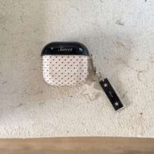 Minimalist Black & White Contrast Semi-Transparent Black Polka Dot + Star Pendant Earphone Case Compatible With AirPods Pro 2, Cute Apple 4 Minimalist 3 New 1/2 Generation Earphone Case For Women - Black and White - View 6