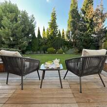 Gartenmöbel-Set, 1 Tisch und 2 Stühle, Möbelset, Terrassenmöbel, Schwarz, Metallmaterial, Geeignet für Balkon, Außenbereich und Freiluftbereiche - Grau - Übersicht 11