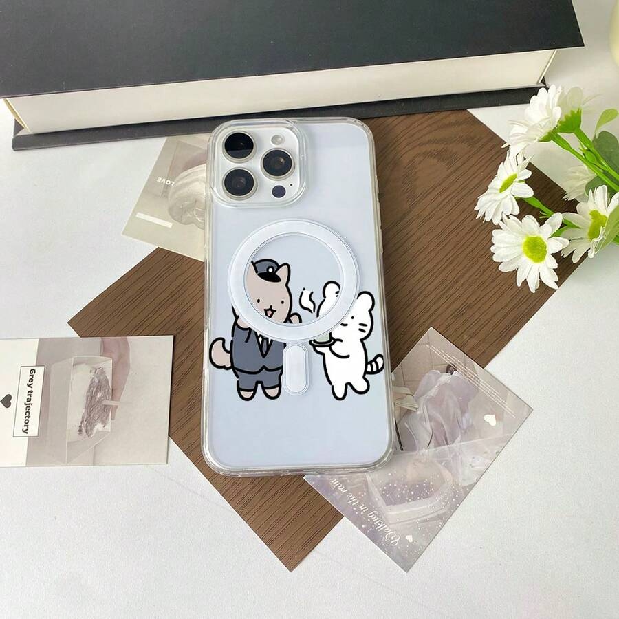 Cute Cartoon-Style Cat Character Phone Case, Drop-Proof TPU Acrylic Protective Case, Compatible With IPhone 17, 16, 15, 14, 13, 12, 11 Plus, Pro Max, Air, Galaxy S22, S23, S24, S25, Ultra Plus Edge. Supports Wired And Wireless Charging. A Christmas Gift For Friends, Loved Ones, Or Yourself. - Clear - View 1