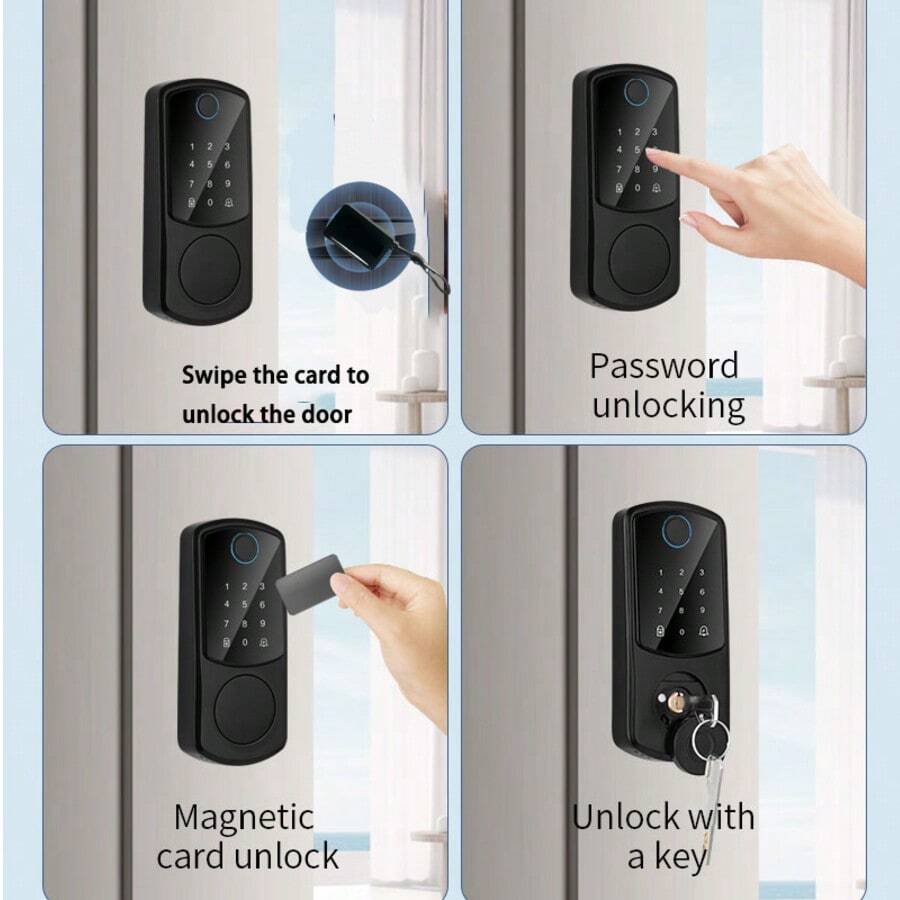 Intelligent Fingerprint Door Lock - Keyless Entry Door Lock Latch - 99 Biometric Fingerprint & 99 User Passwords, Multi-Function Unlocking (Password/Fingerprint/IC Card/Key), One-Key Auto Lock, Easy Installation Smart Electronic Fingerprint Door Lock