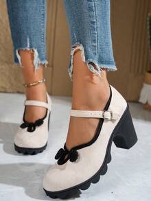 2026 Spring/Autumn New Black Chunky Heel Sandals With Wave Sole, Elegant Commuting Shoes For Women - Apricot - View 4