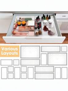 Bộ 10 hộp/9 hộp/7 hộp/6 hộp/4 hộp/1 hộp đựng mỹ phẩm dạng ngăn kéo, hộp đựng trong suốt, thích hợp cho bàn trang điểm, gồm 5 hộp đựng bằng nhựa trong suốt với kích thước khác nhau, giá trưng bày mỹ phẩm, hộp phân loại đồ dùng, thích hợp để đặt trên bàn trang điểm, cung cấp không gian lưu trữ cho bàn làm việc, phòng tắm, nhà bếp và văn phòng. Trang trí phòng, trang trí nhà cửa, trang trí phòng ngủ. - trong suốt - Xem 8