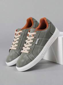 Women's Casual Sports Shoes, Contrast Color Design, Popular Pink Campus Style, Comfortable & Breathable - Army Green - View 6