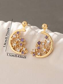 1 Đôi bông tai hình trăng sao sang trọng, bông tai hình ngôi sao đính đá Cubic Zirconia màu tím dành cho nữ, trang sức bông tai phong cách Trung Đông dịp lễ Eid. - Nhiều màu - Xem 3
