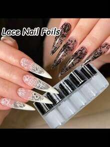 10 Rolls Lace Nail Foil Paper, Black & White Nail Transfer Foil Paper, Floral Nail Foil Paper, Holographic Nail Foil Paper, DIY Acrylic Nail Decal Stickers, Nail Art Supplies - Multicolor - View 7