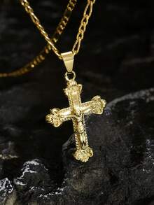1件男女通用时尚耶稣十字架吊坠项链，基督教元素百搭项链饰品，欧美嘻哈风格，适合日常佩戴，复活节礼物 - 金黃色 - 查看 6
