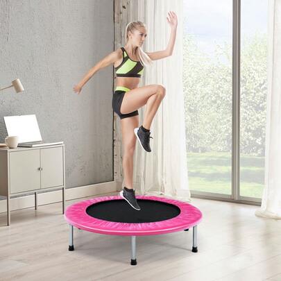  COSTWAY Mini Folding Trampoline, Foldable Fitness Rebounder For Children, Portable Exercise Trampoline For Indoor & Outdoor Activities, Max Load 150kg, Pink