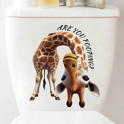 2 vattentäta och avtagbara roliga och udda toalettdekorationsklistermärken, med roliga former av giraff/åsna, i kombination med rolig text, badrumsklistermärken lämpliga för toalettdekoration i hemmet, lägenhet och hemtrevlig badrumsdekoration