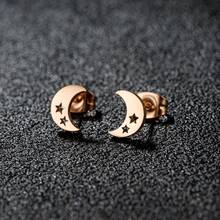 1 paire de boucles d'oreilles à la mode en forme de lune et d'étoile dorées, en acier inoxydable, de style minimaliste, convenant pour un port quotidien, cadeau de bijoux élégants pour tous les jours - GED029 - Voir 4