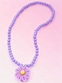 1pc Children's Cute Flower Beaded Pendant Necklace, Suitable For Girls' Daily Wear, Can Be Used As Holiday Or Birthday Gift - Multicolor - View 10