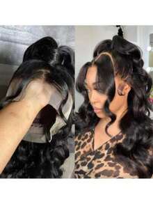 10-36英寸水波纹蕾丝前假发，真人混纺发丝，13x4高清透明蕾丝前假发，真人混纺发丝，女士款，巴西原生发，180密度，无胶假发，真人混纺发丝，预先拔毛，带婴儿绒毛，自然黑 - 自然色&黑色系 - 查看 4
