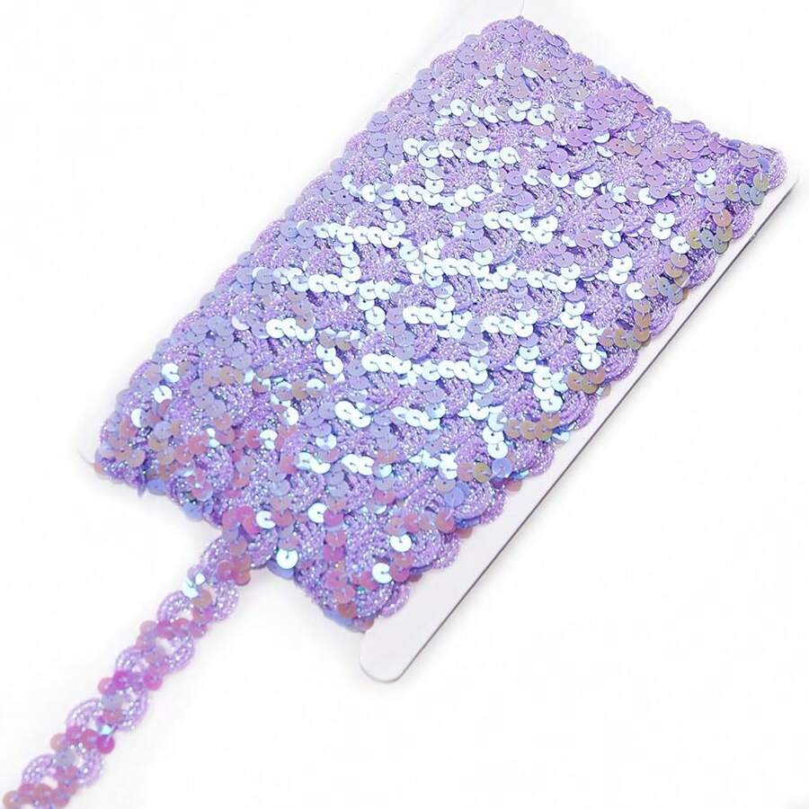 Purple Sequin Ribbon Trim 24 Yards, 2 Rolls Flat Sequin Strip Trim Colored Fabric For Wedding Dress, Embellishments, Headband, Fringe,Purple - Purple - 查看 1