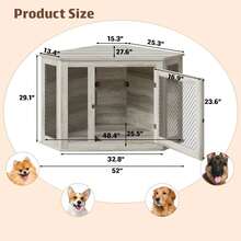 52-Inch Corner Dog Crate Furniture - Wooden Pet Kennel With Mesh, Space-Saving Design For Small/Medium/Large Dogs - Grey (27.6 Inches Long X 52.0 Inches Wide X 29.1 Inches High) - View 2