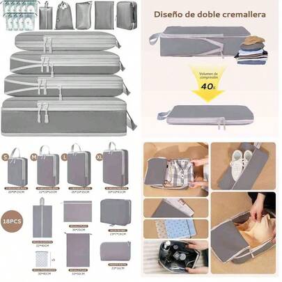 YEUSS WEWI Bolsa Organizador de Viaje para Compresin, TOTEBAG 18PCS Bolsas de Viaje Organizador, Impermeable Bolsas para Viaje Organizadoras, para Maletas, Cosmticos de bolsas organizadoras (Marrn)