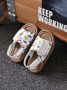 1 Pair Kids Monster Design Beach Sandals, PU Upper Anti-Slip Rubber Sole, Hook And Loop Closure, Suitable For Beach Walking, Casual Wear, And Daily Errands - White - View 9