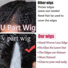 180% Density Afro Kinky Curly V-Part Lace Front Wig, Brazilian Virgin Hair, Glueless Wig, Women's Upgraded U-Part Wig, Fluffy Curly Wig, No Lace, Natural Color - Natural Black - View 10