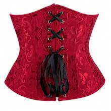 Jutrisujo Underbust Corset Shaper Bustier Top Waist Cincher Body Belt Satin Lace Up Boned Gothic Plus Size Lingerie - 9427-Winered - 查看 5