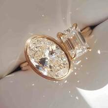 18K镀金几何锆石奢华订婚派对戒指（女士款） - 金色 - 查看 1