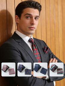 1 Set Of Men's Tie Set, Business Plaid Tie+Handkerchief Set, Fashionable And Versatile, Suitable For Parties, Weddings, Celebrations, All Seasons - A - View 10