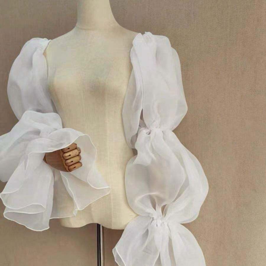 1 PC Women's White Bubble Sleeve Cuffs With Sheer Arm Cover, Bridal & Evening Attachables For A Vintage & Graceful Look, Perfect For Weddings, Formal Dinners, Halloween Balls And As An Elegant Accessory For Brides & Bridesmaids - trắng - Xem 1