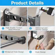 CYPNTendedero de Pared Tendedero Plegable para Ropa Estante de Ropa Retractil para Ahorro de Espacio con 20 Agujeros de Percha y Una Barra de 40 cm para Balcón Interior y ExteriorFashion