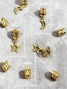 44pcs/Set Gold Star & Moon Braiding Hair Accessories, Hollow Braid Rings, Versatile Hair Jewelry Set - Multicolor - View 5