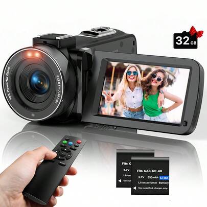 Nicamery 36.0MP 1080P Full HD Digital Video Camera, 3.0" IPS Rotatable Screen, 16X Digital Zoom, With 32GB Memory Card And 2 Batteries (Black)