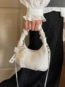 1pc Fashionable, Versatile, Minimalist, High-Quality, Niche Handbag Suitable For Outings, Commuting, With Pendant - White - View 7