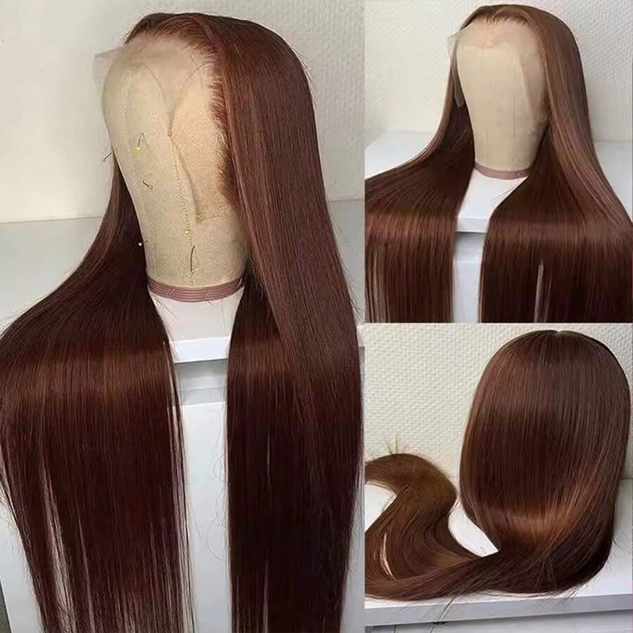 Uveous 28 Inch Brown Lace Front Wigs Human Hair Pre Plucked 13x4 Straight Lace Front Wigs Human Hair 200% Density Colored #4 Light Brown Glueless Wig HD Lace Frontal Wigs For Women - S4 - 查看 1