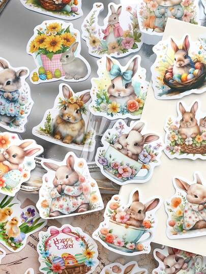 50 Stück Oster-Themen Cartoon Ei, Hase, Blume Kritzeleien Aufkleber für Dekoration, Urlaubsgeschenke, Handyhüllen, Laptops, Tagebücher, Kühlschränke, Gepäck, Gitarren, Skateboards, DIY Scrapbooking