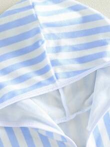Kids Girls Boys Hooded Terry Coverups One Piece Swimsuits Toddler Summer Zip Up Short Sleeve Striped Swim Cover Up Beachwear - Blue - View 7