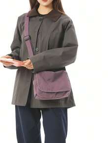 休闲简约帆布小方包，轻便可折叠，韩版时尚斜挎包，复古翻盖迷你邮差包，适合学生、日常使用、购物，可装智能手机，多功能斜挎包 - 彩色 - 查看 5